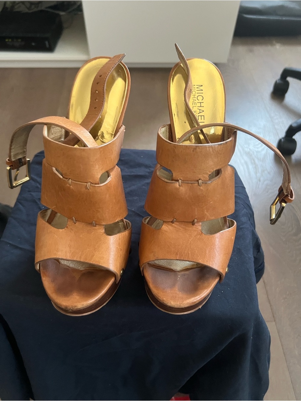 Michael Kors Cognac Leather Cutout Slingback Heels